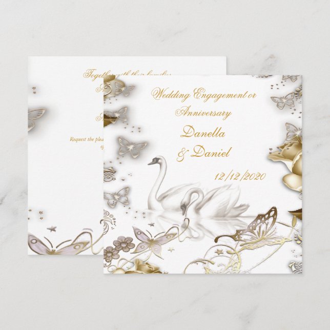 Invitation Mariage Fiançailles ou Anniversaire White Sepia (Devant / Derrière)