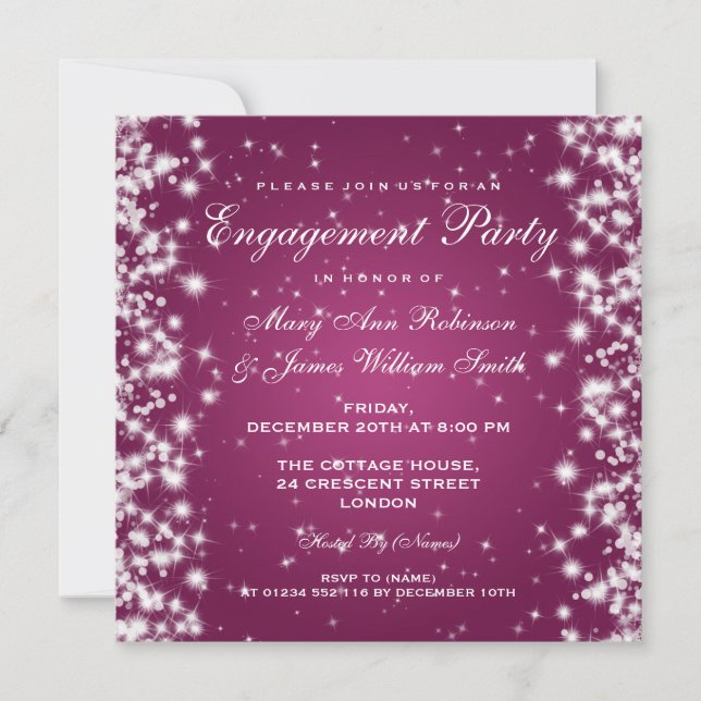 Invitation Mariage Fiançailles Winter Sparkle rose (Devant)