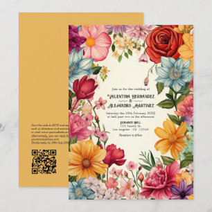 Invitation Mariage Fiesta aux Aquarelles Colorées avec Code Q