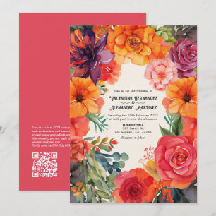 Invitation Mariage Fiesta Floral Lumineux avec Code QR de Dét