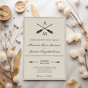Invitation Mariage Flèches et monogrammes   Beige
