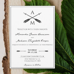 Invitation Mariage Flèches et monogrammes   BLANCHE