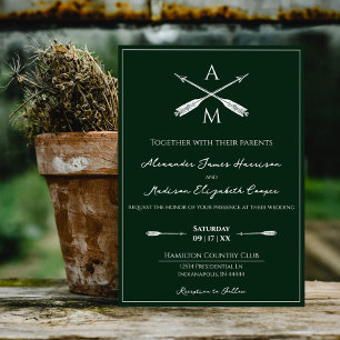 Invitation Mariage Flèches et monogrammes   Emerald Green