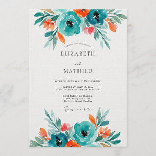 Invitation Mariage Fleur Artistiques Teal Bloom