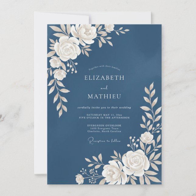 Invitation Mariage Fleur Blanche Acier (Devant)