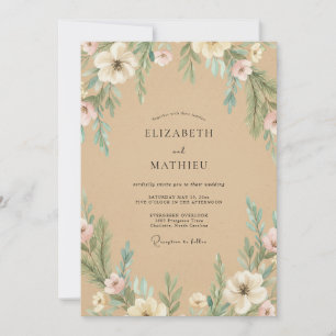 Invitation Mariage Fleur Blanche Tan