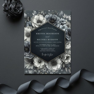 Invitation Mariage Fleur Bleu Ardoise
