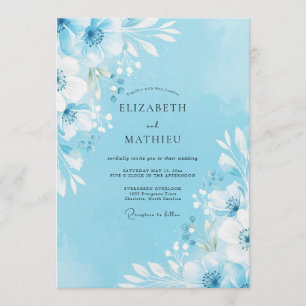 Invitation Mariage Fleur Bleu Ciel de Style Pictural