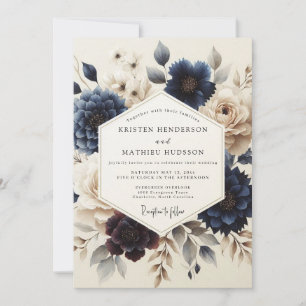 Invitation Mariage Fleur Bleu Nuit au Style Pictural
