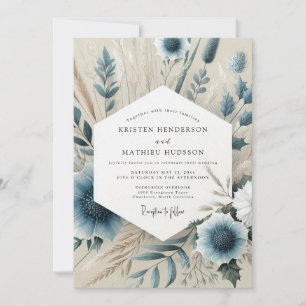 Invitation Mariage Fleur Bleue Ardoise Murmurante