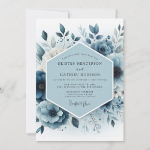 Invitation Mariage Fleur Botanique Bleu Ardoise