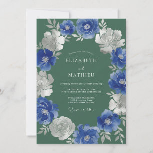 Invitation Mariage Fleur Botanique Bleu Royal