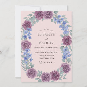 Invitation Mariage Fleur Botanique Rose Pourpre