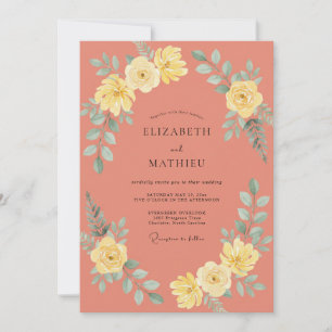 Invitation Mariage Fleur Corail Jaune
