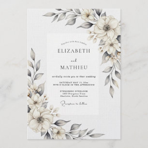 Invitation Mariage Fleur Crème Peint à la Main