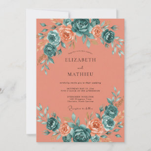 Invitation Mariage Fleur d'Abricot Turquoise