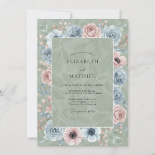 Invitation Mariage Fleur d'Acier Céladon