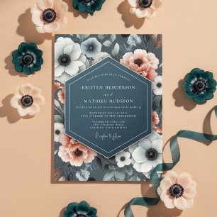 Invitation Mariage Fleur d'Anémone Bleu Ardoise