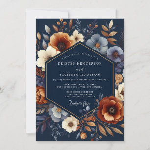Invitation Mariage Fleur d'Automne Navy