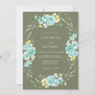 Invitation Mariage Fleur de Bleu Azure et Olive