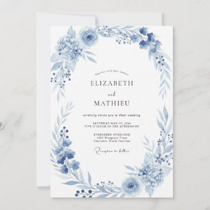 Invitation Mariage Fleur de Bleuet Artisanal sur Fond Ardoise