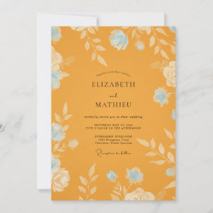 Invitation Mariage Fleur de Bleuet Jaune Moutarde