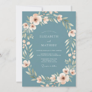 Invitation Mariage Fleur de Blush Acier