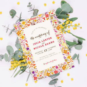Invitation Mariage Fleur de Boho Orange Violet Feuillage