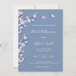 Invitation Mariage Fleur de Cerisier Bleue