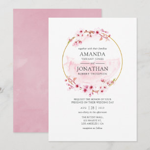 Invitation Mariage Fleur de Cerisier Géométrique Rose Printem