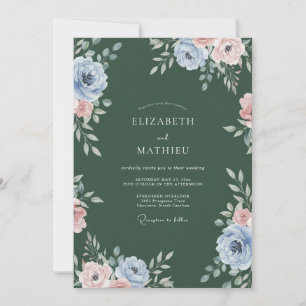 Invitation Mariage Fleur de Cerisier Peinte en Vert Chasseur