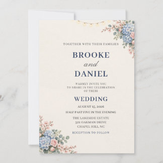 Invitation Mariage Fleur de Cerisier Rose Hydrangea Bleu Tend