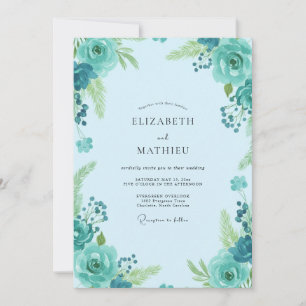 Invitation Mariage Fleur de Champ Ciel Turquoise