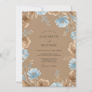 Invitation Mariage Fleur de Champ Sauvage Taupe Cerulean