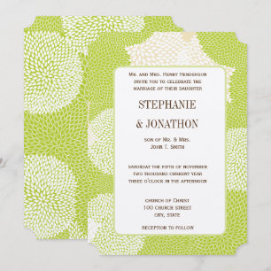 Invitation Mariage Fleur de Chrysanthème Bleu et Vert