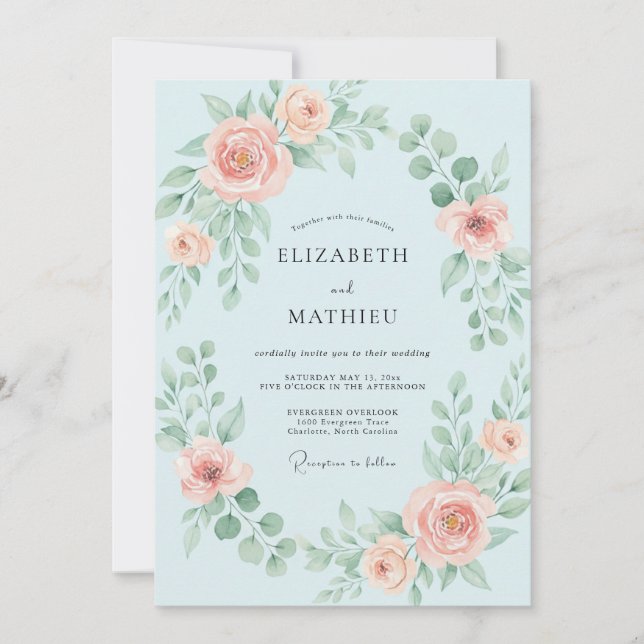Invitation Mariage Fleur de Corail Bleuet (Devant)