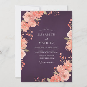 Invitation Mariage Fleur de Corail Eucalyptus Prune