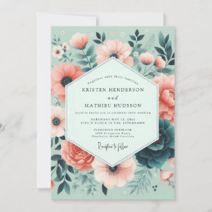 Invitation Mariage Fleur de Corail Menthe Romantique
