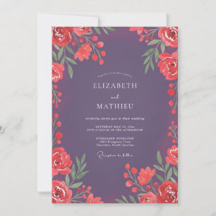 Invitation Mariage Fleur de Corail Prune