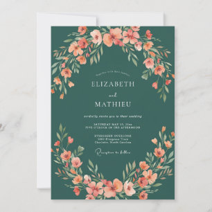 Invitation Mariage Fleur de Corail Sombre de Teal