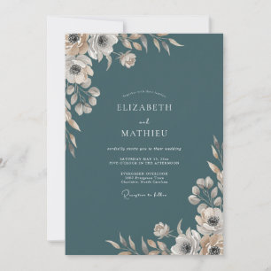 Invitation Mariage Fleur de Crème Pâle Ardoise