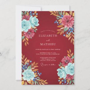 Invitation Mariage Fleur de Fauvette Sauvage Cramoisi Cyan