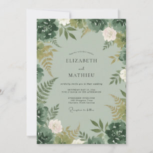 Invitation Mariage Fleur de Fernes en Céladon