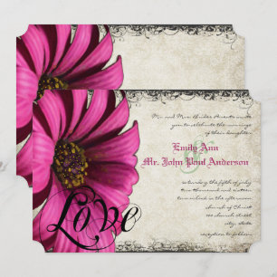 Invitation Mariage Fleur de Gérbera Rose Fuchsia