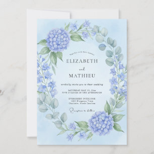 Invitation Mariage Fleur de Hortensia Bleu Poudre