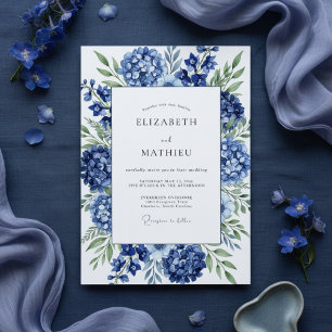 Invitation Mariage Fleur de Hortensia Bleu Royal