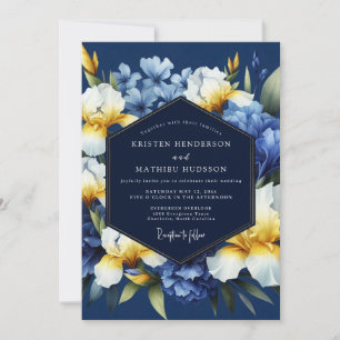 Invitation Mariage Fleur de Iris Doré Indigo