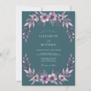 Invitation Mariage Fleur de la Passion Améthyste Sarcelle