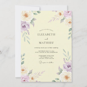 Invitation Mariage Fleur de Lavande Beurre Crème Pâle
