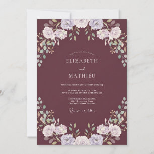 Invitation Mariage Fleur de Lilas Pétale Prune Profond